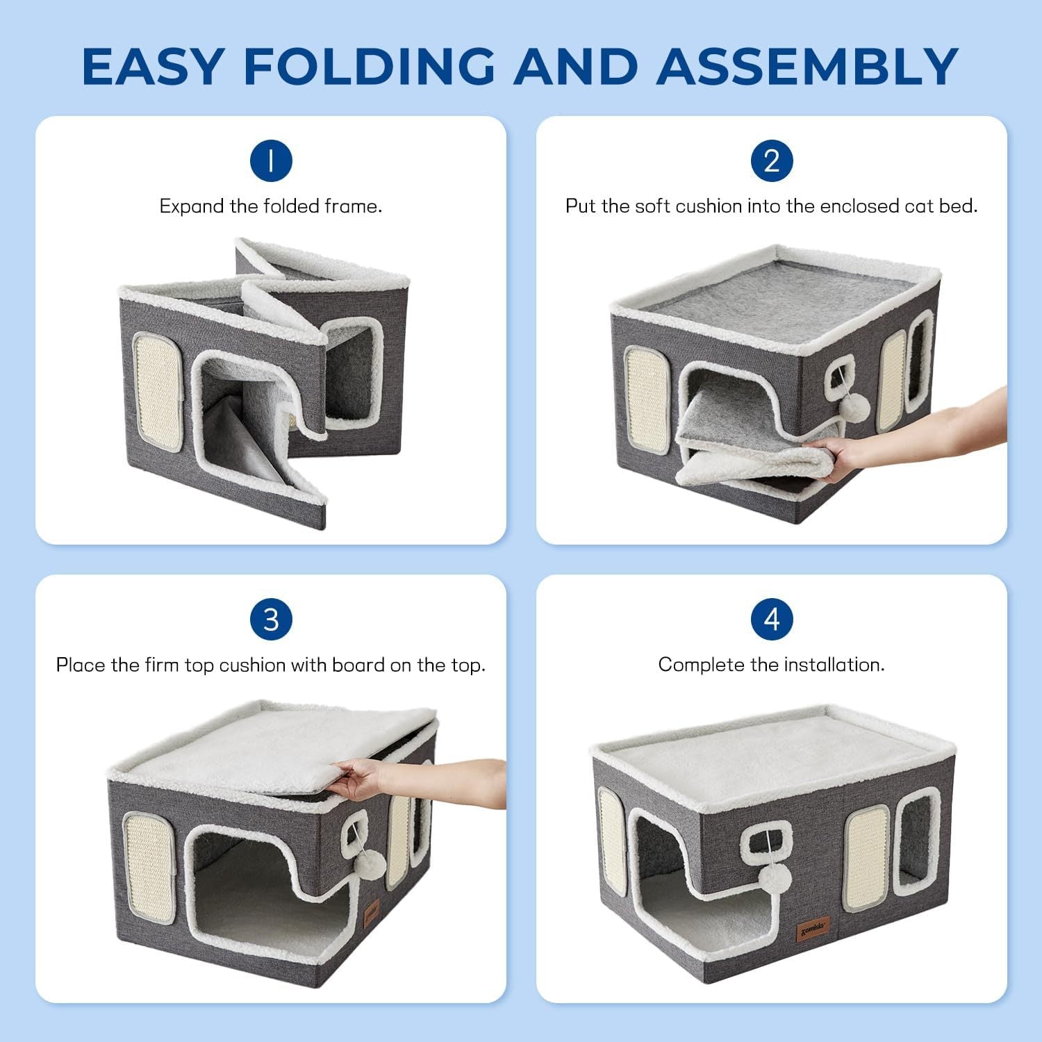 Extra-Wide Modern Cat House with Plush Ball Hammock by Snagg A Cave