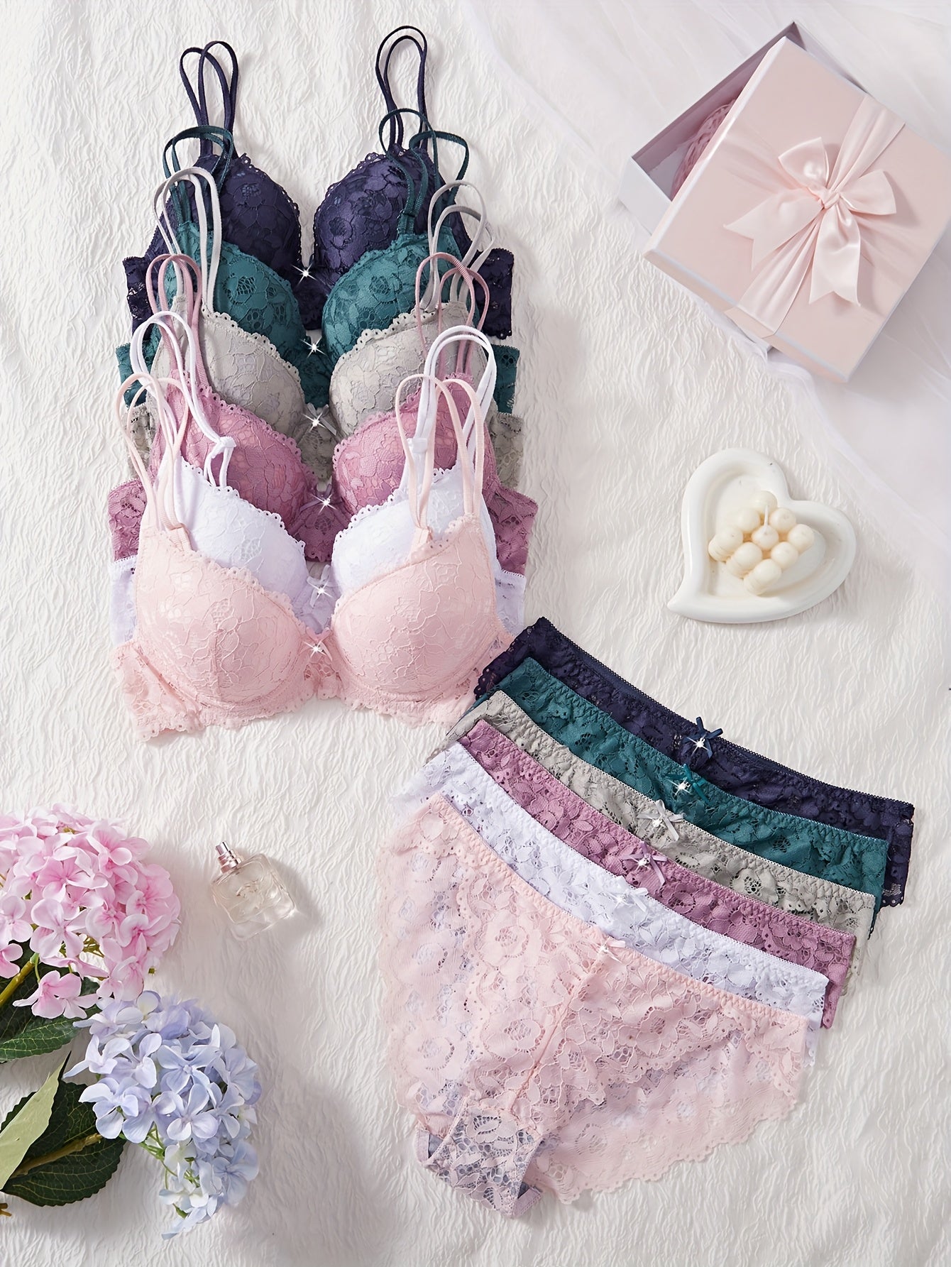 Women’s Lace Bra & Panty Set – 6-Piece Floral Pattern by Snagg An Underwear