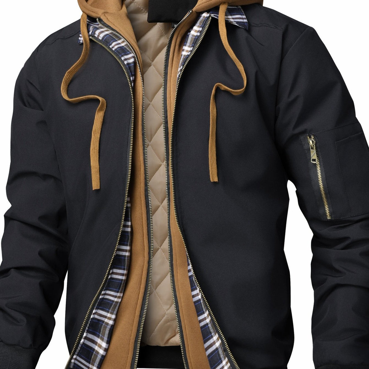 Men’s Solid Color Hooded Jacket with Plaid Lining by Snagg A Jacket