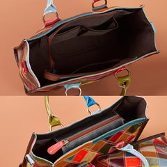Multicolor Plaid Leather Tote Bag by Snagg A Bag