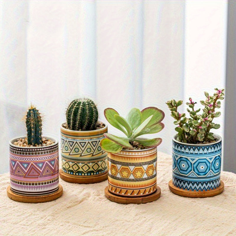 4 Pcs Ceramic Succulent Pots with Drainage by Snagg A Pot