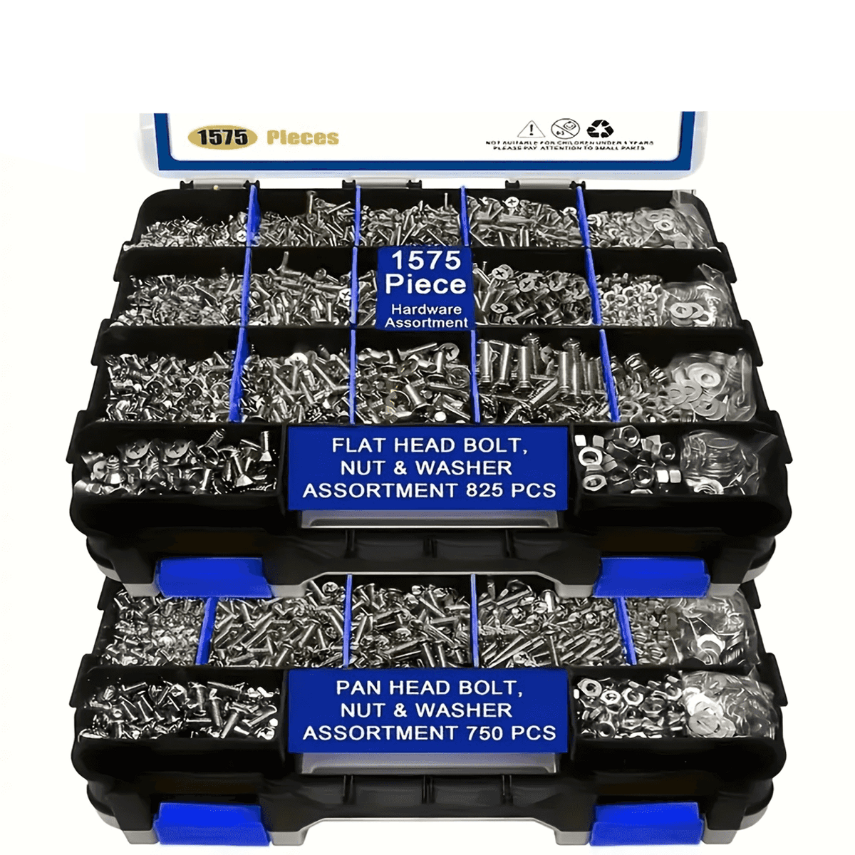 1575 Piece Stainless Steel Bolt Nut & Washer Assortment - 1575pcs(blue) - Power Tools Gadget