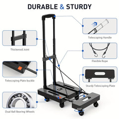 500LB Folding Hand Truck – Heavy Duty Luggage Cart with 6 Wheels & Elastic Ropes - General Tools