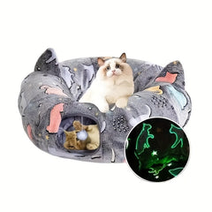 Plush Cat Tunnel Bed with Play Mat by Snagg A Cave