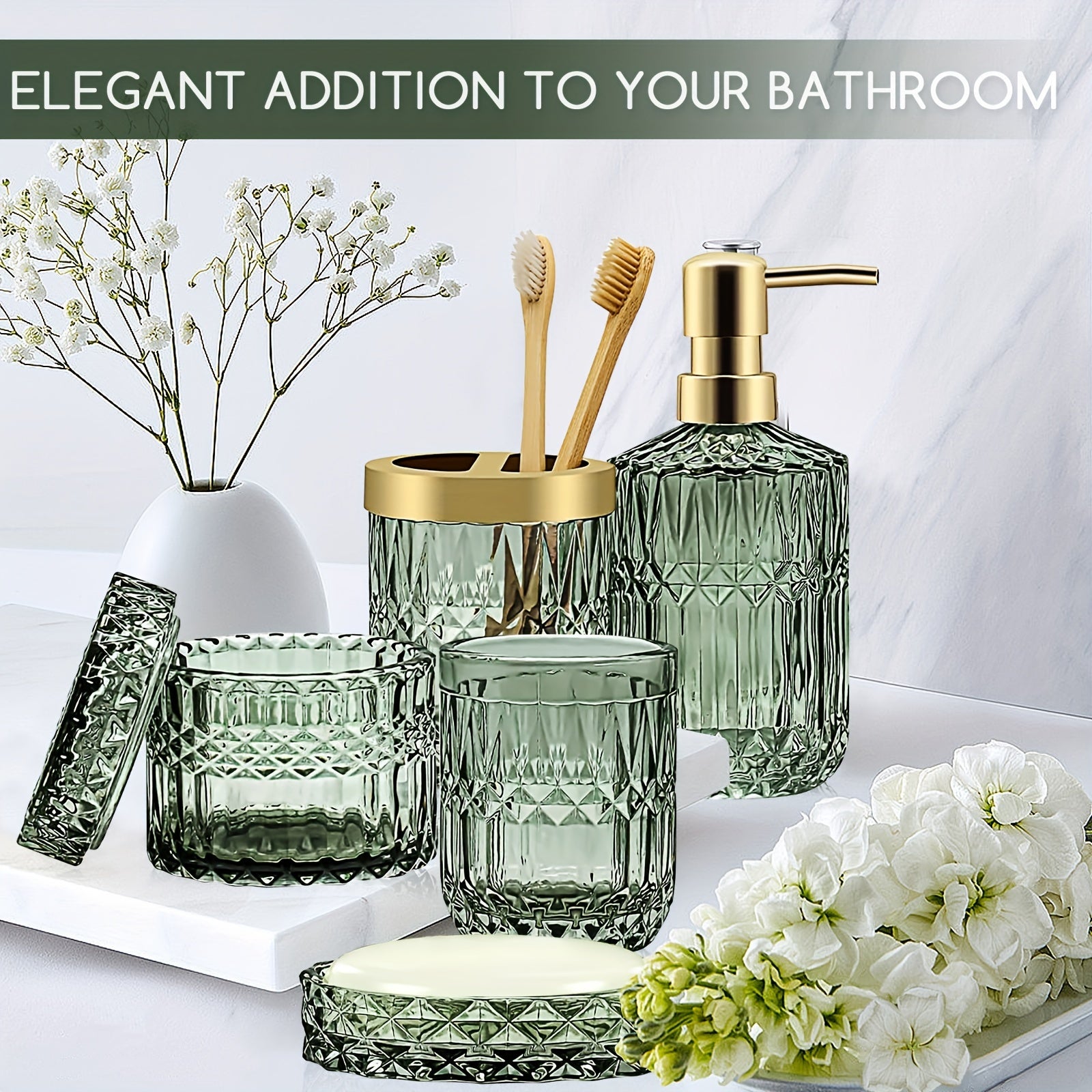 5 Pcs Luxury Glass Bathroom Accessory Set by Snagg A Bathroom Set