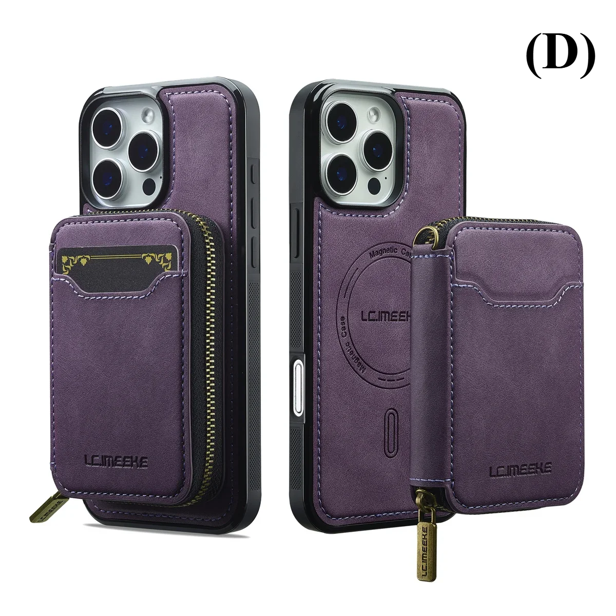 2 in 1 MagSafe Magnetic Leather Wallet & Card Holder Case - for iPhone 15 Series - D - Purple / Pro Max - Phone Cases