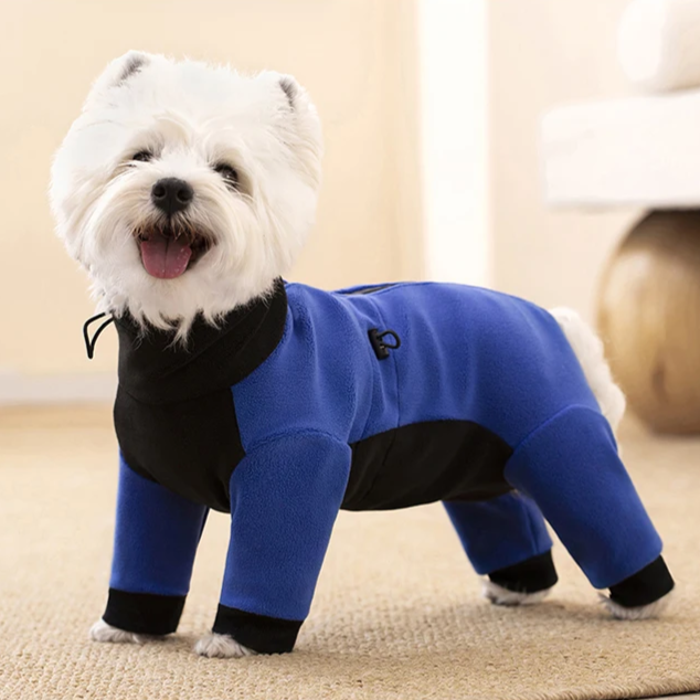 Fleece Dog Jumpsuit with Closed Belly – Warm Winter Overalls for Small Dogs (Cuttable Panel)