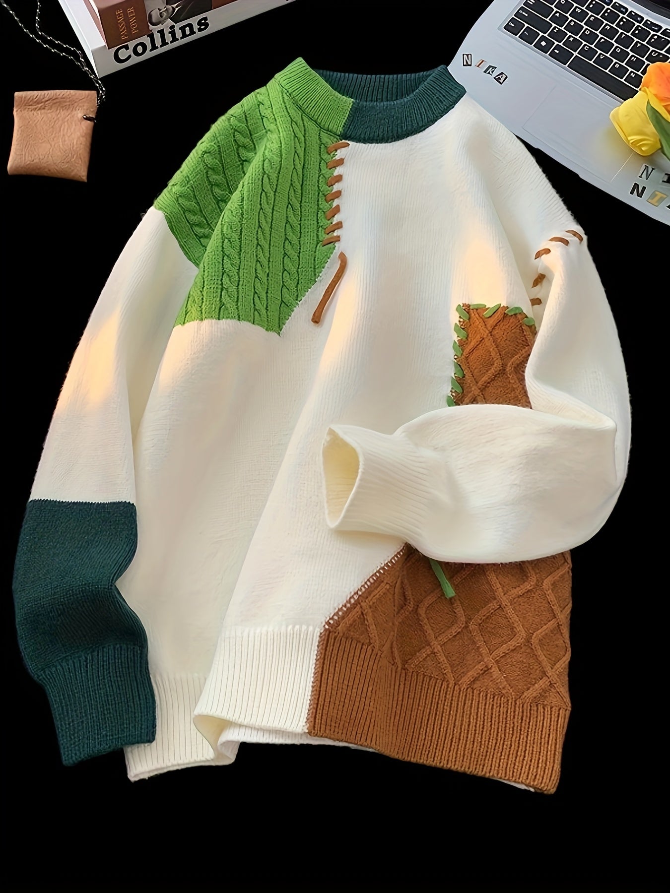 Men’s Color Block Cable Sweater by Snagg A Sweater