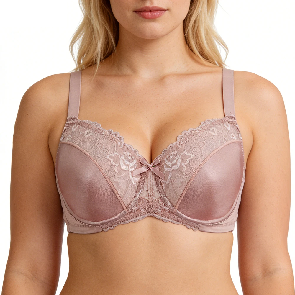 Plus Size Floral Lace Minimizer Bra | Underwire Full Coverage Non-Padded Everyday