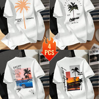 Men’s Printed Inner Layering T-Shirts – 4pcs Summer Crew Neck Short Sleeve Tops by Snagg A Shirt