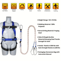 Full Body Roofing Safety Harness Kit with Shock Absorbing Lanyard by Snagg A Safety Harness