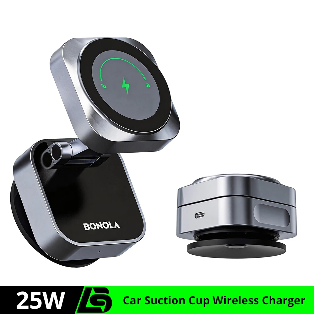 Car Suction Cup Wireless Charger 25W | Magnetic MagSafe Fast Charger for iPhone 12–17 Samsung