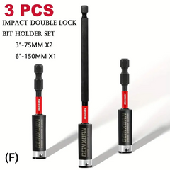 Impact Double Lock Magnetic Bit Holder Set – Universal 1/4" Extension Socket for Power & Manual Screwdrivers