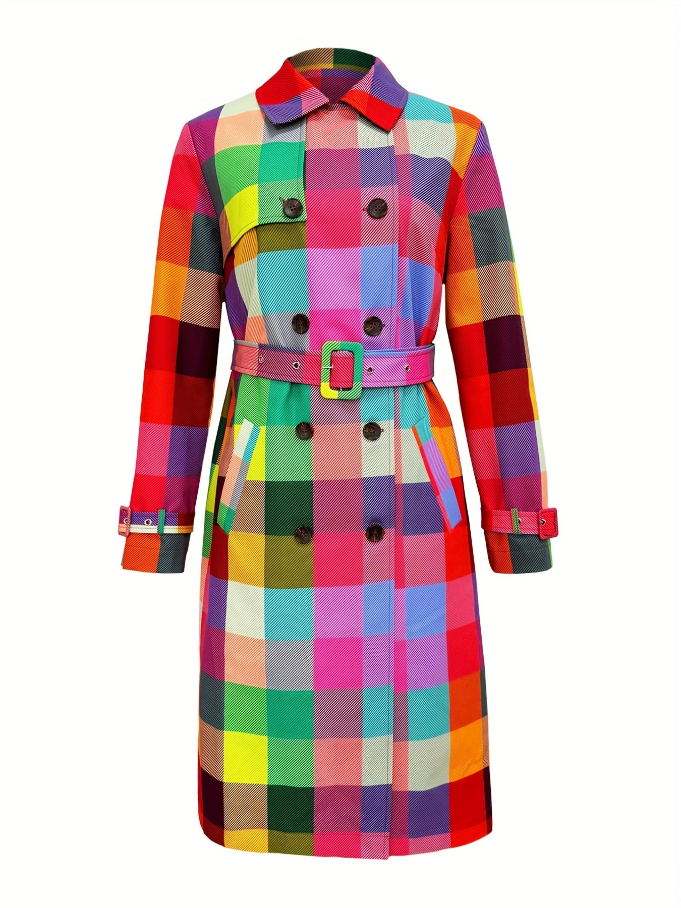 Women’s Plaid Print Trench Coat with Belt by Snagg A Jacket