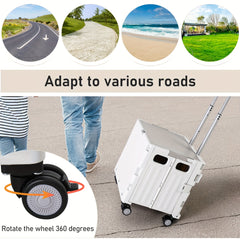 Portable Rolling Handcart with Lid & 360° Wheels Collapsible Tool Box & Shopping Trolley for Grocery, Office, Travel, and Luggage