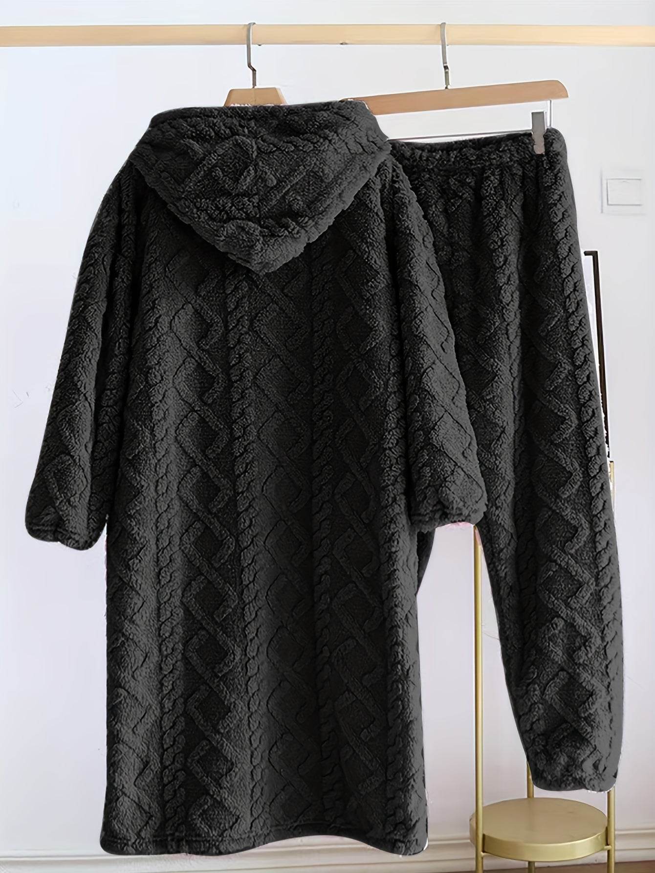 Cozy Men’s Fleece Pajama Set with Hooded Robe & Pants - SnaggIt