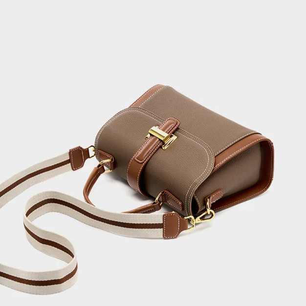 Genuine Cowhide Leather Small Square Crossbody Bag – Luxury Women's Shoulder Satchel with Flap Pocket