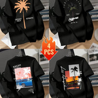 Men’s Printed Inner Layering T-Shirts – 4pcs Summer Crew Neck Short Sleeve Tops by Snagg A Shirt