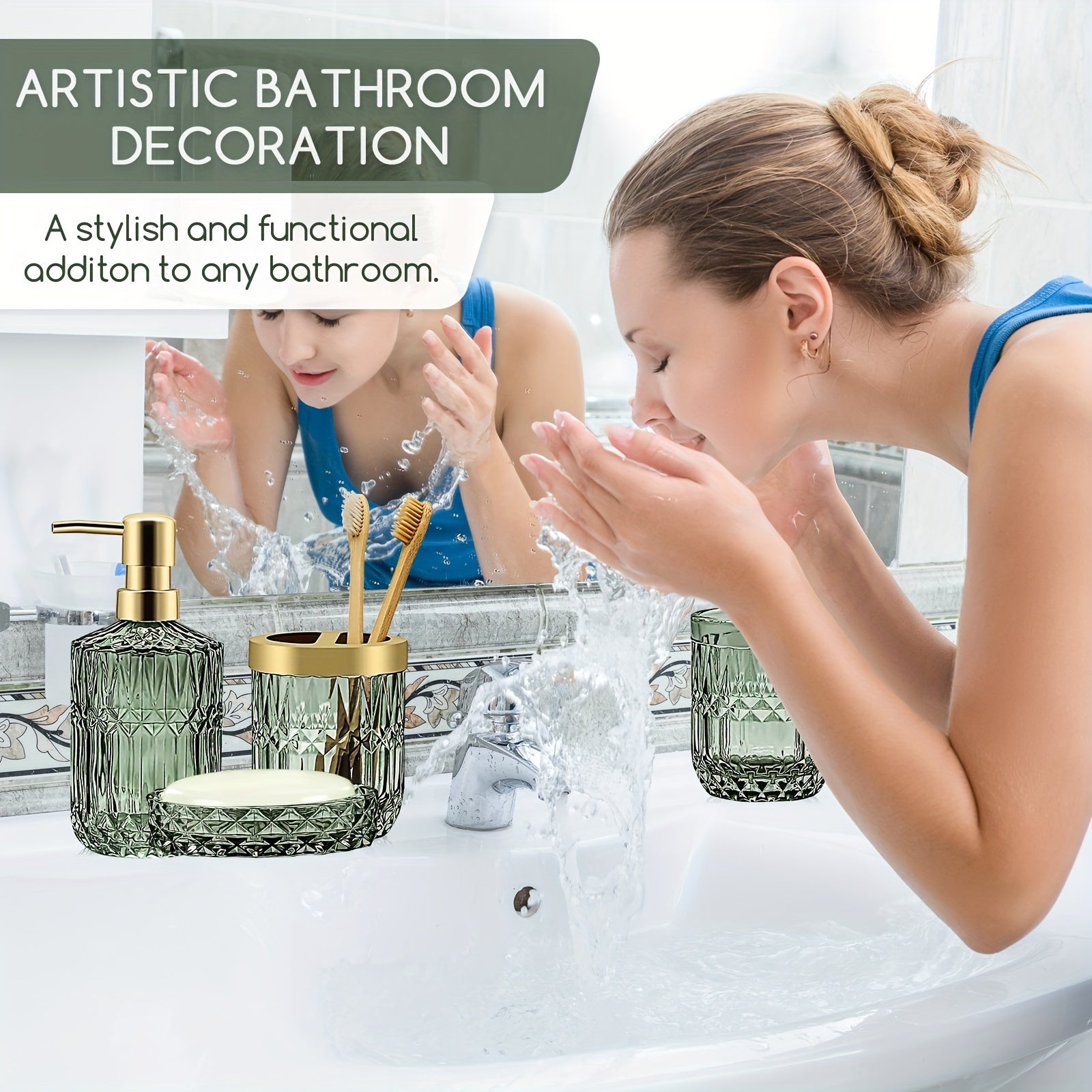 5 Pcs Luxury Glass Bathroom Accessory Set by Snagg A Bathroom Set