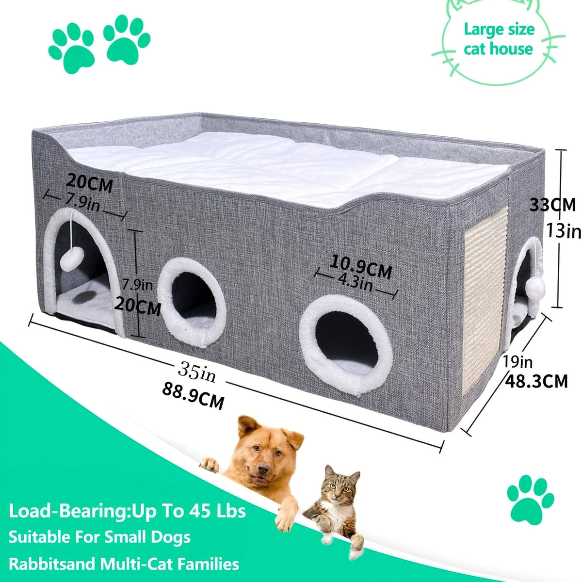 Large Collapsible Cat House with Dual Caves & Play Ball by Snagg A Cave