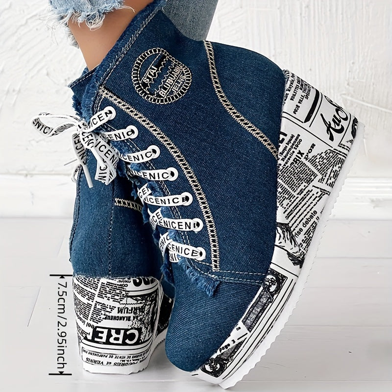 Women’s Solid Color Denim Lace-Up Boots by Snagg A Shoes
