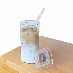 6 Pcs Square Glass Cups With Lids Set Portable Drinkware Home by Snagg A Cup