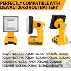 Cordless LED Work Light Compatible With Dewalt Batteries