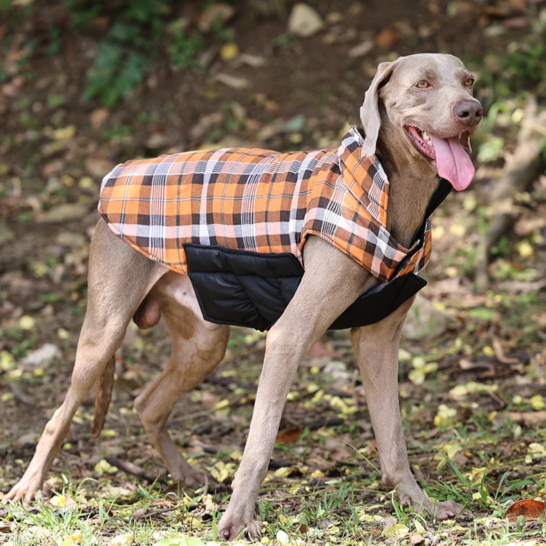 Reversible Waterproof Dog Jacket – Checked Pattern Soft Warm Coat with Flexible Chest for Small to Large Dogs