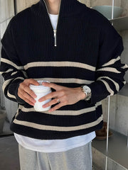 Casual Knitted Men’s Pullover with High Neck & Quarter Zip - SnaggIt