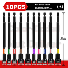 Impact Nut Driver Set – 6” Long Metric Nut Setters 8/10/13mm with Portable Storage Case