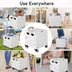 Portable Rolling Handcart with Lid & 360° Wheels Collapsible Tool Box & Shopping Trolley for Grocery, Office, Travel, and Luggage