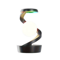 Modern spiral lamp with a spherical light bulb on a gray background