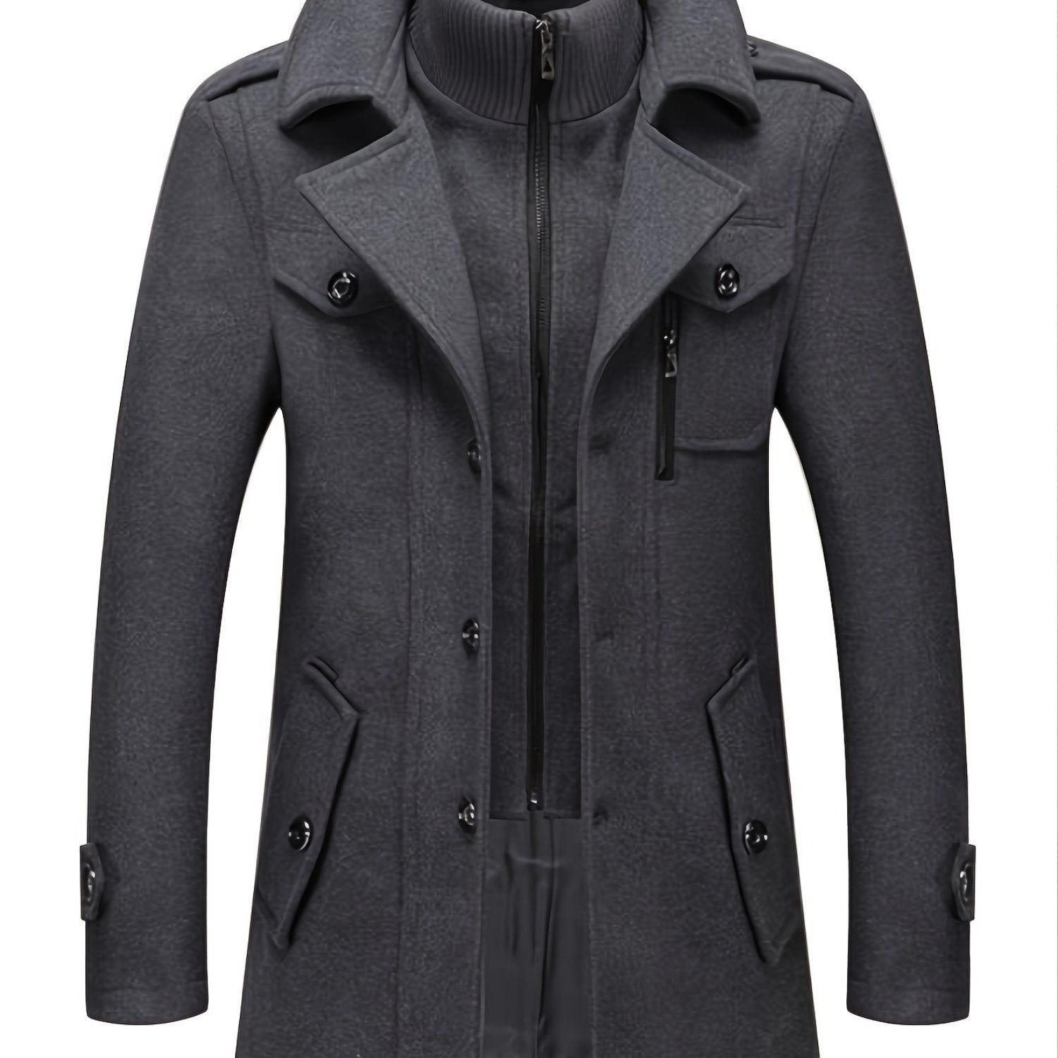 Men’s Elegant Double Collar Wool-Blend Trench Coat by Snagg A Coat