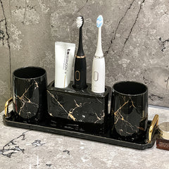 3 Piece Ceramic Marble Bathroom Accessory Set by Snagg A Bathroom Set