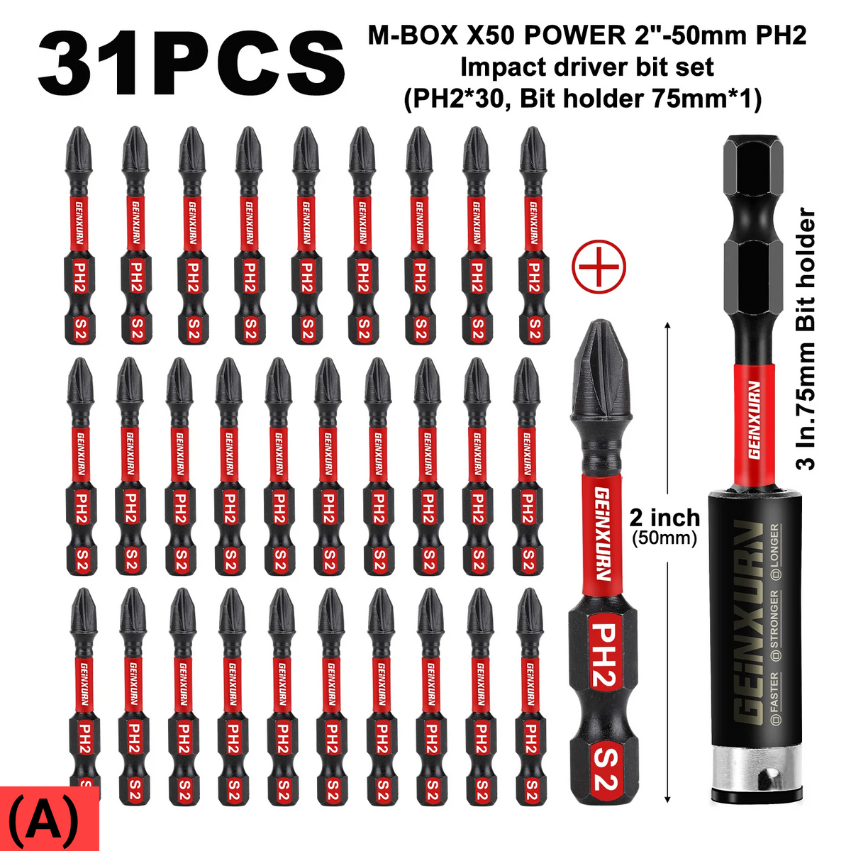 Impact Tough PH2 Phillips Screwdriver Bit Set – Magnetic S2 Steel Insert Driver Bits with Storage Case, 1"–6" Lengths