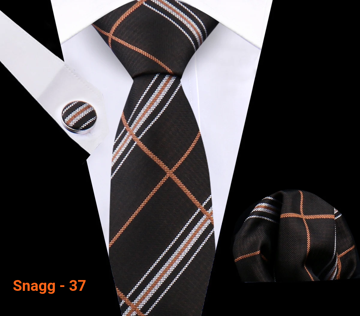 Classic Plaid Tie Set for Men - Necktie with Matching Pocket Square & Cufflinks - Snagg - 37 - Others In Fashion