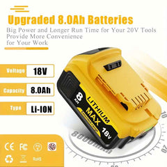 2 Pack 18 V 8.0 Ah Lithium-Ion Batteries — Replacement for Dewalt 18 V Cordless Tools & Chargers
