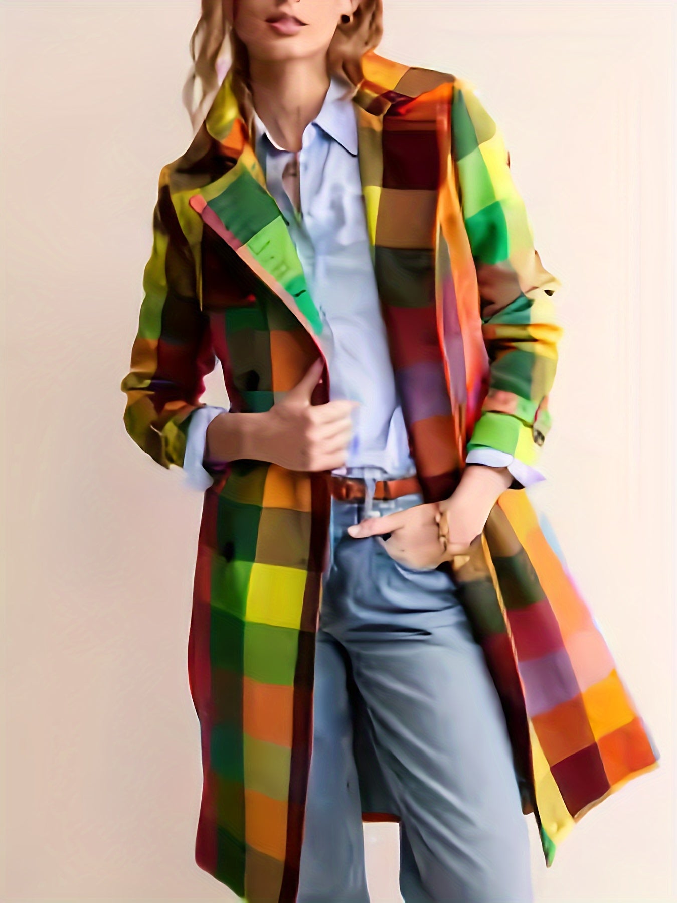Women’s Rainbow Plaid Double-Button Windbreaker by Snagg A Jacket