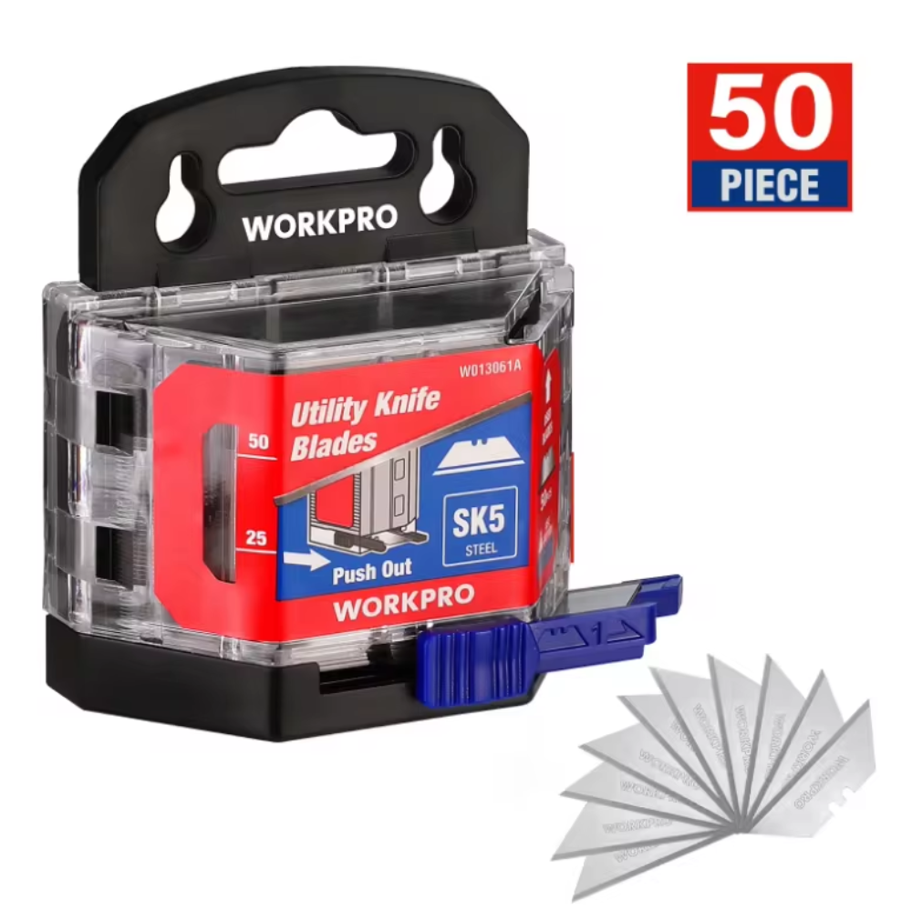 WORKPRO Folding Utility Knife + 50 SK5 Steel Blades – Heavy Duty Cutting Kit - & Pack