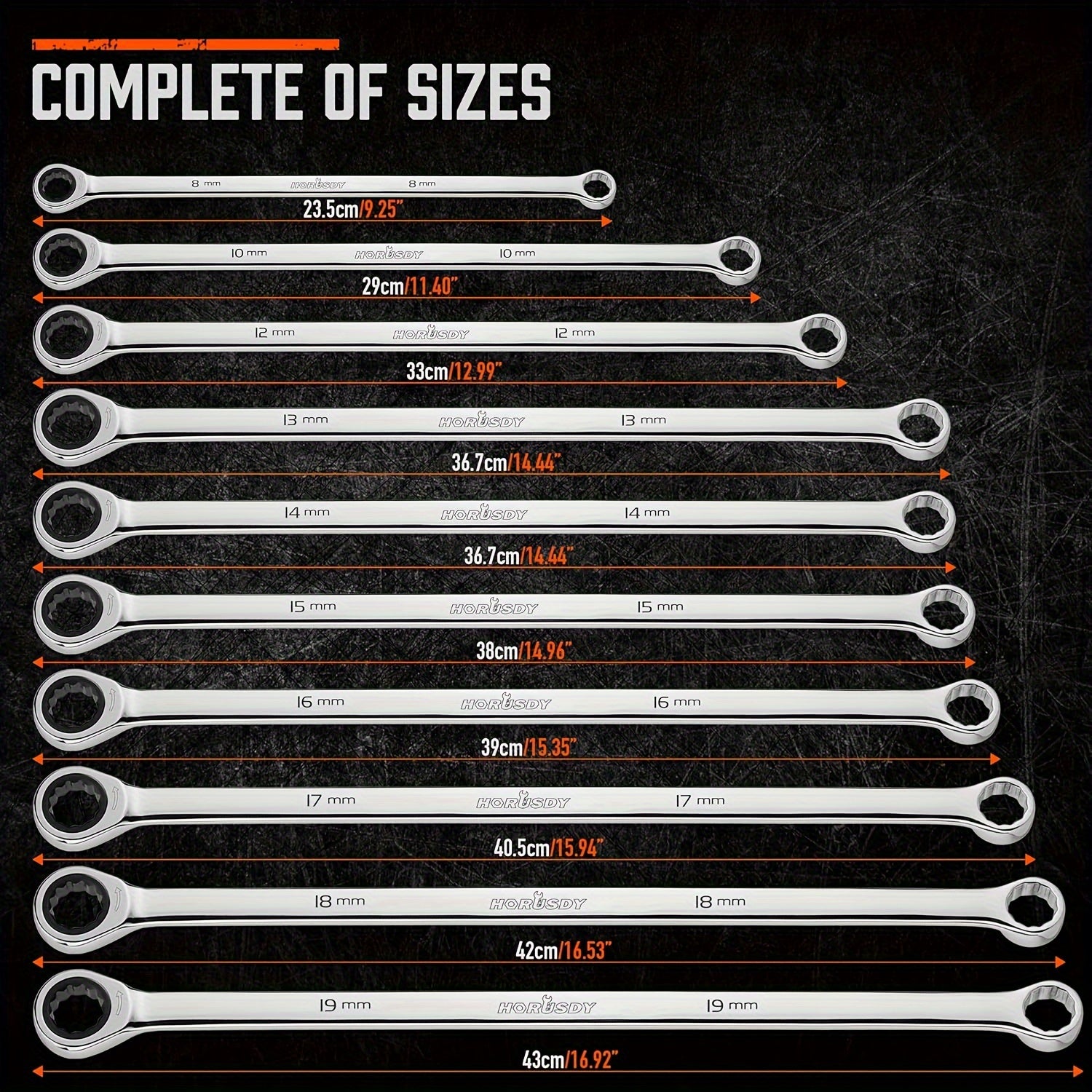 9-Piece Extra Long Ratchet Spanner Set