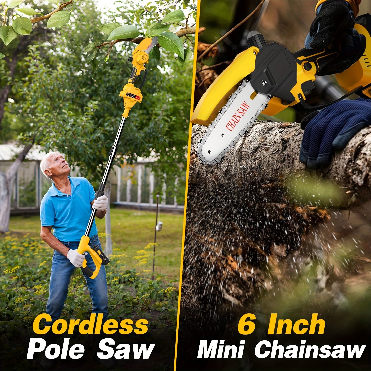 2-in-1 Cordless Pole Saw & Mini Chainsaw – 6”