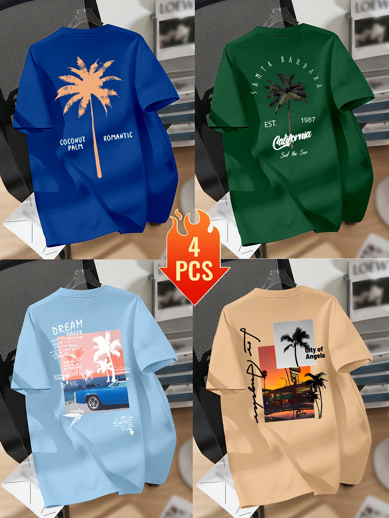 Men’s Printed Inner Layering T-Shirts – 4pcs Summer Crew Neck Short Sleeve Tops by Snagg A Shirt