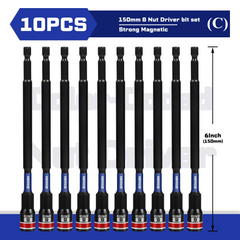 Impact Nut Driver Set – 6” Long Metric Nut Setters 8/10/13mm with Portable Storage Case