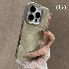 Luxury Jeans Fabric Soft Plating Shockproof Case – for iPhone 16 Series - G - Khaki / Pro - Phone Cases & Covers