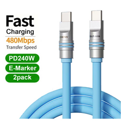 2-Pack USB-C to USB-C 240W PD Cable | Liquid Silicone Zinc Alloy Fast Charging for iPhone Laptop Tablets