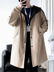 Men’s Mid-Length Beige Hooded Trench Coat by Snagg A Coat
