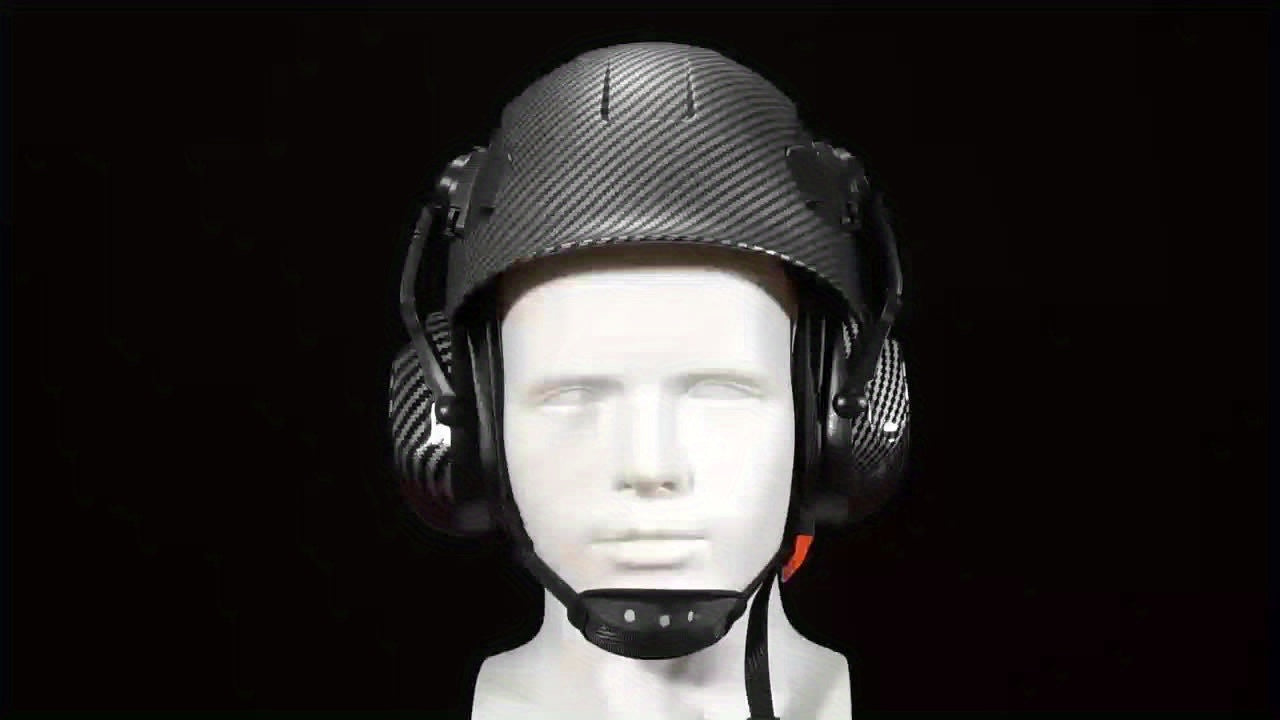 Carbon Fiber Pattern Safety Helmet with Visor, Earmuffs by Snagg A Safety Helmet