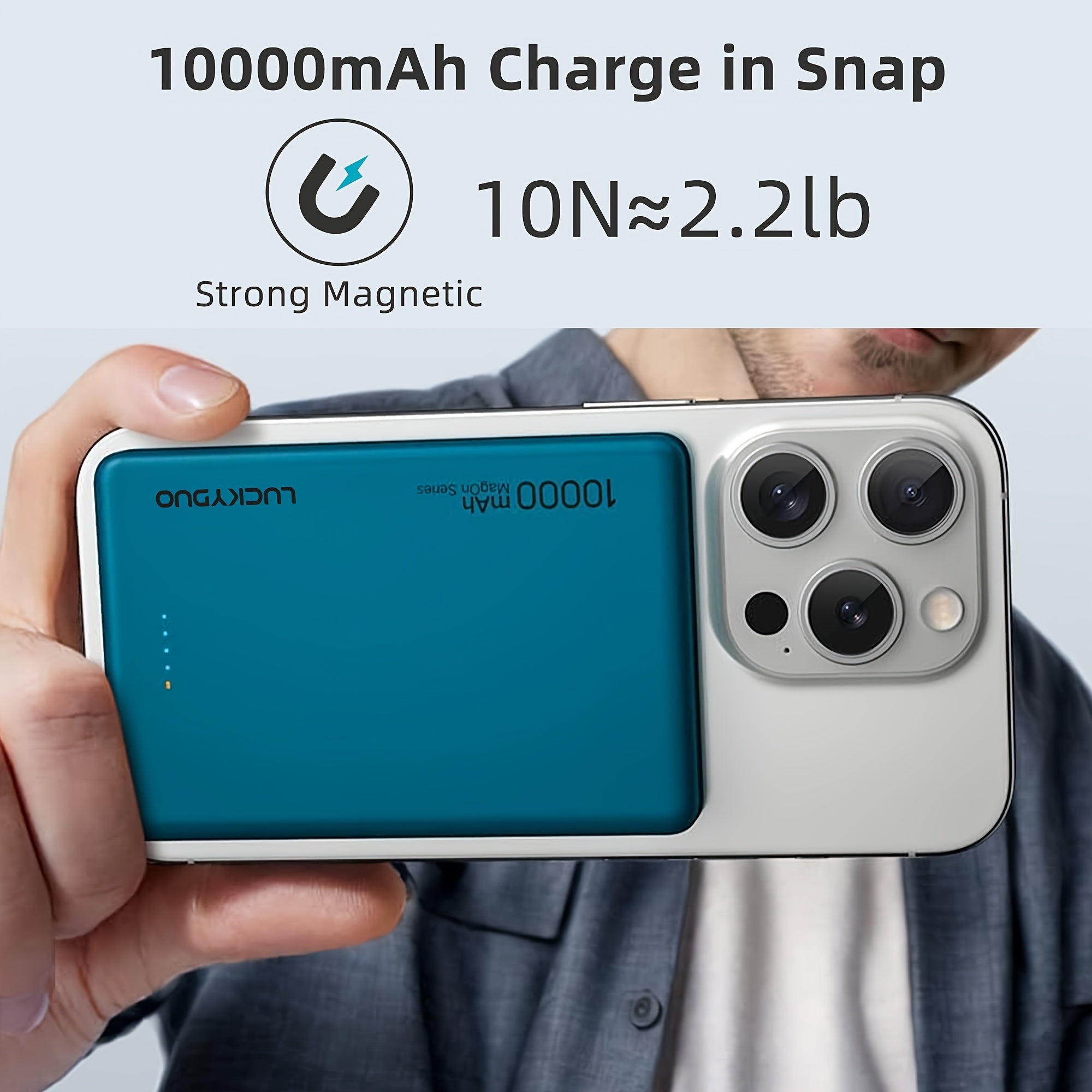10000mAh Wireless Magnetic Power Bank Battery Pack, by Snagg A Power Bank
