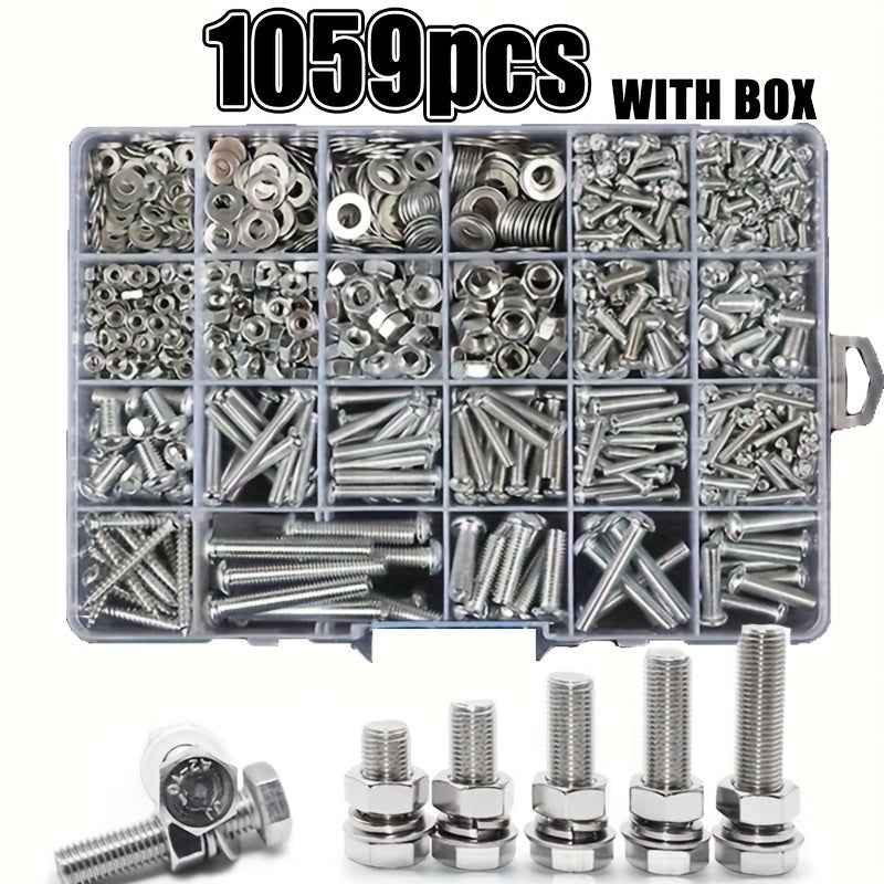 1059 Pcs Nuts & Bolts Assortment - M3/M4/M5/M6 Machine Screws Washers with Mixed Heads - 1set - Power Tools Gadget