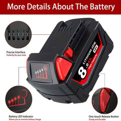 2 Pack 18 V 8.0 Ah Lithium-Ion Batteries — Replacement for Milwaukee